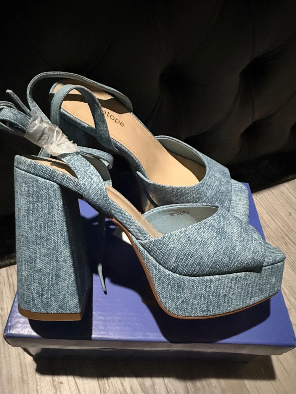 Denim Blue Platform Block Heel Sandals
